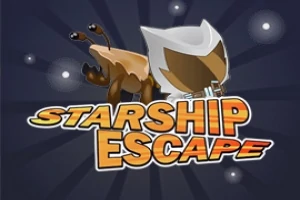 白いヘルメットをかぶったキャラクターと明るい文字で「STARSHIP ESCAPE」と書かれたロゴが描かれた画像。