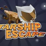 白いヘルメットをかぶったキャラクターと明るい文字で「STARSHIP ESCAPE」と書かれたロゴが描かれた画像。
