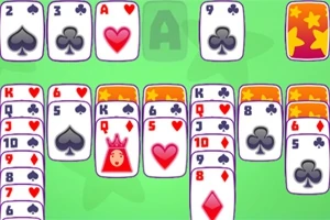 緑色の背景に、一部裏向きの赤と黒のマークのカードが並んでいる。