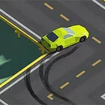 黄色の車が交差点をドリフトしながら走行している様子。
