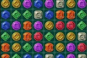 カラフルな六角形と四角形の宝石が並んだパズルボード。