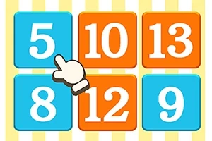 青とオレンジの数字タイルが並び、手のアイコンが一つのタイルを指している。