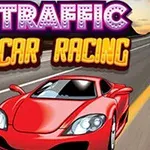 赤いスポーツカーが道路を走っているイラストと、上部に「TRAFFIC CAR RACING」と書かれたテキスト。