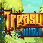 カラフルなジャングルの背景に「Treasures Jungle」という文字が描かれたイラスト。
