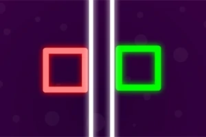 紫色の背景に、白い縦線を挟んで赤い四角形と緑の四角形が並んでいる画像。