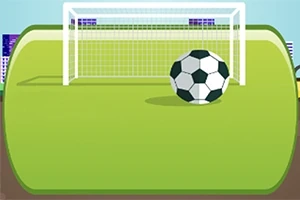 サッカーゴール前に配置されたサッカーボールがある緑のフィールドのイラスト。