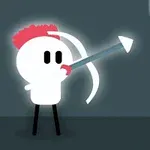 弓を引き矢を構える丸いキャラクターと的が描かれているイラスト。