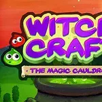 カラフルなタイトル「Witch Craft The Magic Cauldron」とキャラクターの顔が描かれたイラスト。